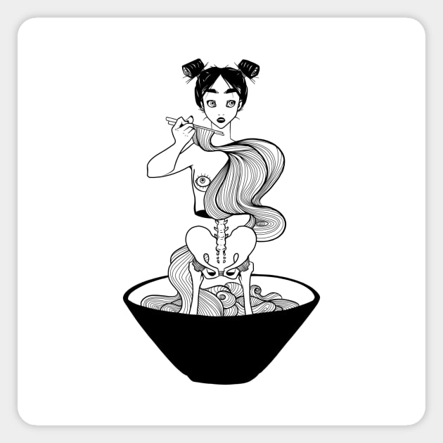 Skeleton Girl Ramen Noodles Sticker by cellsdividing